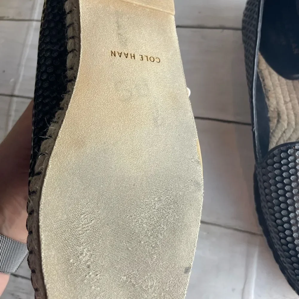 Cole Haan Rielle Perforated Espadrille Slip On Loafer Shoe Faux Patent Leather